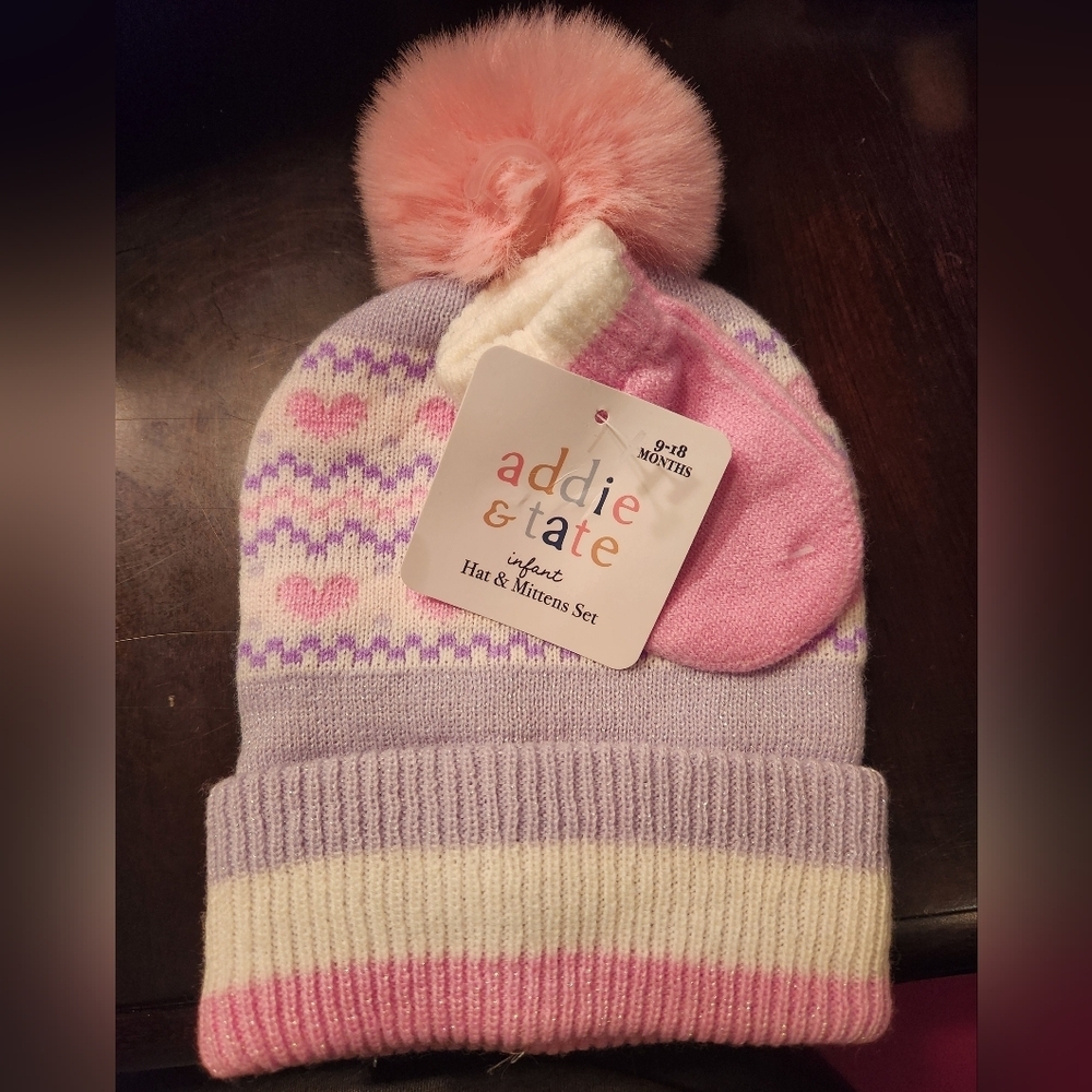 Pink and Purple Kids Hat & Mittens Set